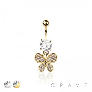 316L SURGICAL STEEL MULTI CZ BUTTERFLY DANGLE BELLY BUTTON NAVEL RING 